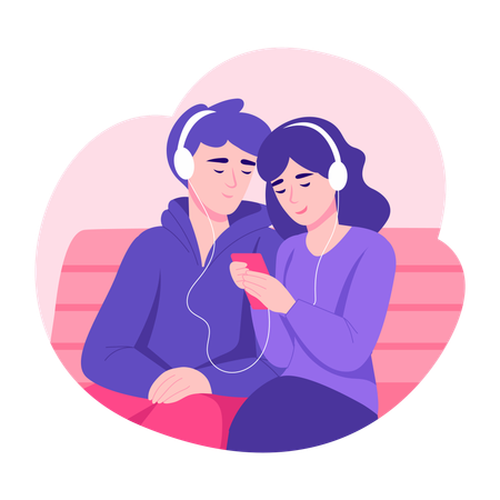 Pareja disfrutando escuchando música  Ilustración