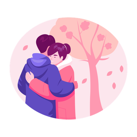 Pareja disfrutando de un abrazo  Ilustración