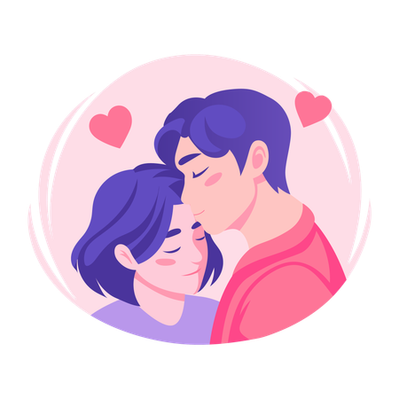 Pareja disfrutando de un beso en la frente  Ilustración