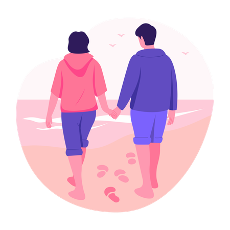 Pareja disfrutando de un paseo por la playa  Ilustración