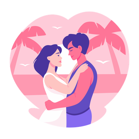 Pareja disfrutando del romance en la playa  Ilustración