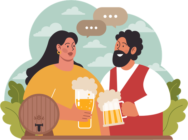 Pareja disfrutando de una bebida  Ilustración