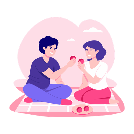 Pareja disfrutando de una cita de picnic  Ilustración