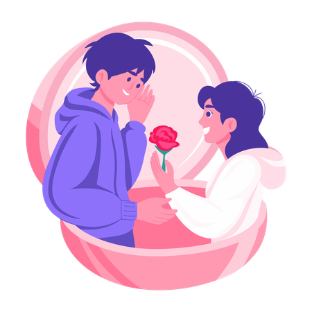 Pareja disfrutando de regalar una rosa  Ilustración