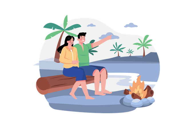 Pareja disfrutando de un viaje a la playa  Ilustración