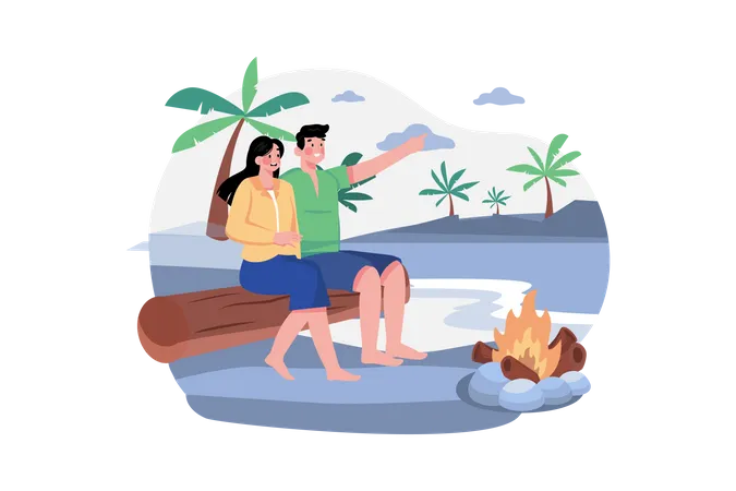 Pareja disfrutando de un viaje a la playa  Ilustración