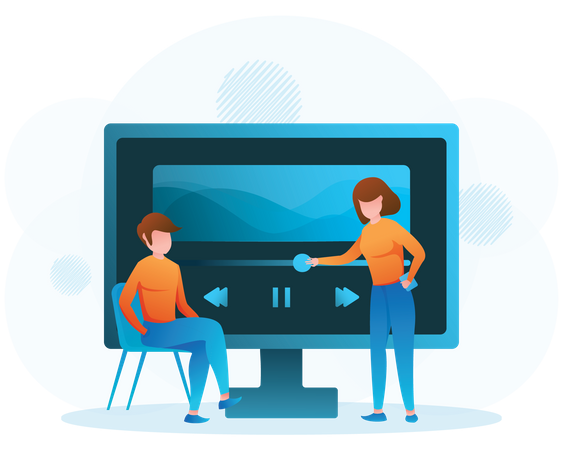 Pareja disfrutando del programa de televisión  Ilustración