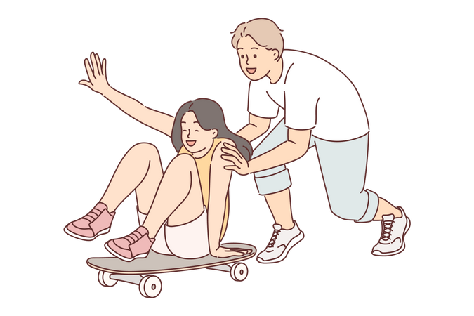 Pareja disfrutando del skate  Illustration