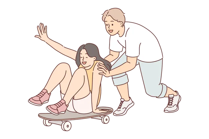 Pareja disfrutando del skate  Illustration