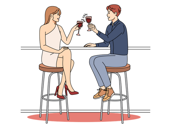 Pareja disfrutando del vino juntos  Ilustración