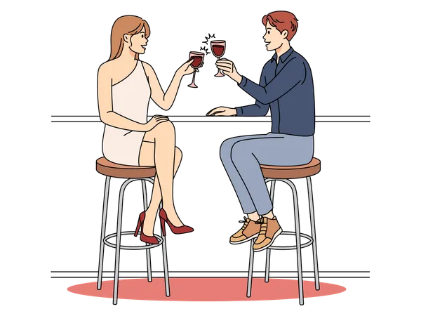 Pareja disfrutando del vino juntos  Ilustración