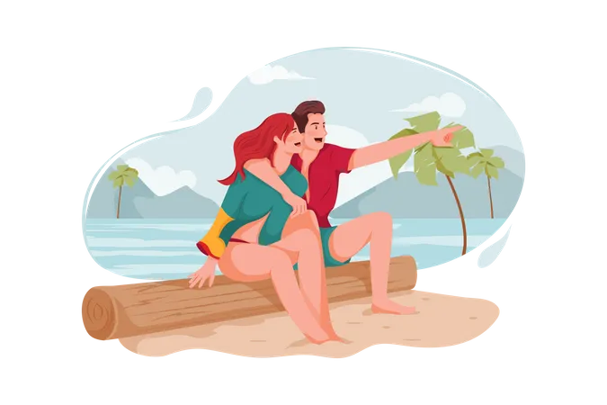 Pareja disfrutando en la playa  Ilustración