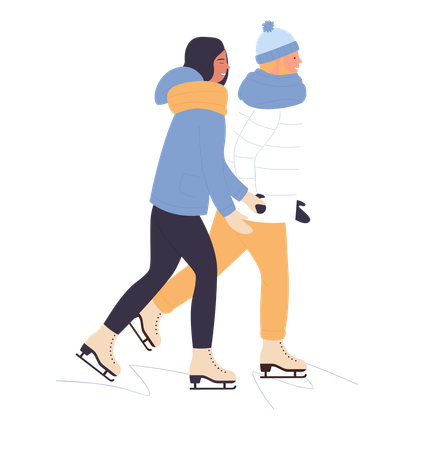 Pareja disfrutando del patinaje sobre hielo  Ilustración