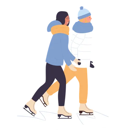 Pareja disfrutando del patinaje sobre hielo  Ilustración