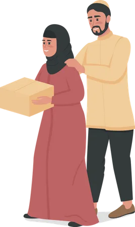 Una pareja donando comida a una organización benéfica  Ilustración