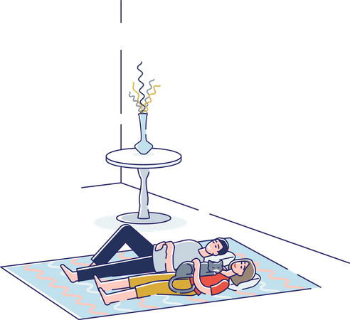 La pareja duerme junta en el suelo  Ilustración