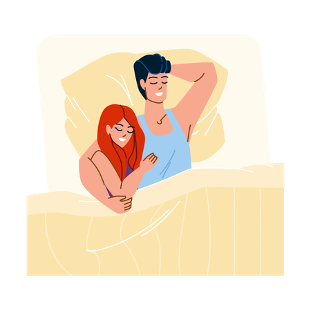 Pareja durmiendo en la cama juntos  Ilustración