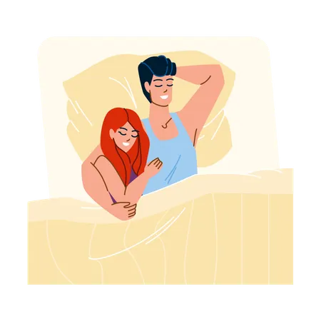 Pareja durmiendo en la cama juntos  Ilustración