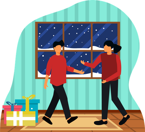 Pareja el día de Navidad  Ilustración