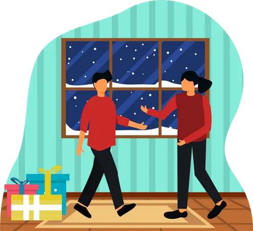 Pareja el día de Navidad  Ilustración