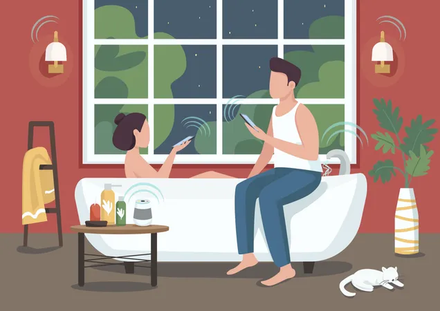 Pareja en baño inteligente  Ilustración