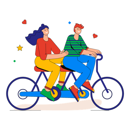 Pareja en bicicleta juntos  Ilustración