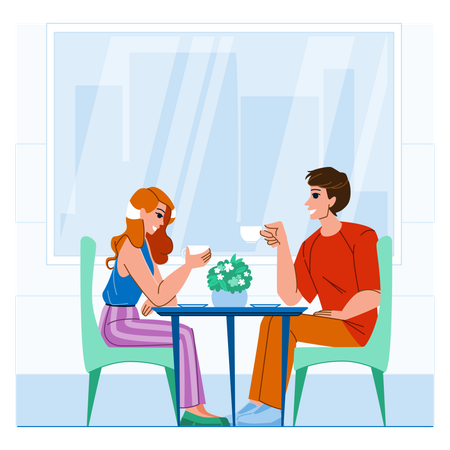 Pareja en cafe  Ilustración