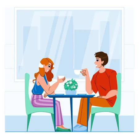 Pareja en cafe  Ilustración