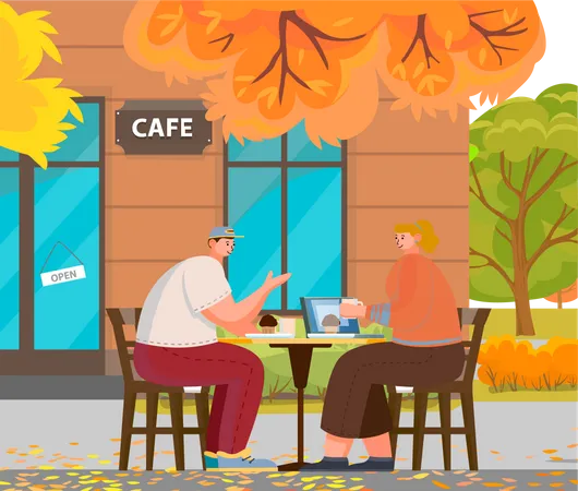 Pareja en cafe  Ilustración