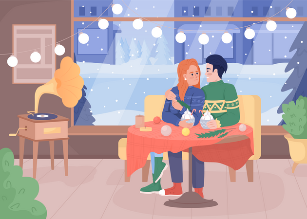 Pareja en cafeteria  Ilustración