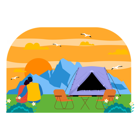 Pareja en camping  Ilustración