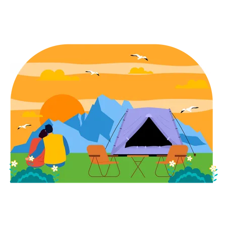Pareja en camping  Ilustración