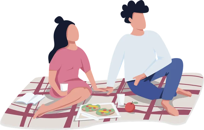 Pareja en cita romántica de picnic  Ilustración