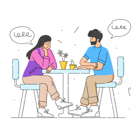 Pareja de citas en cafeterías.  Ilustración