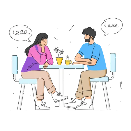 Pareja de citas en cafeterías.  Ilustración