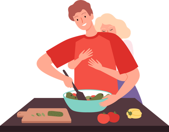 Pareja en la cocina  Ilustración