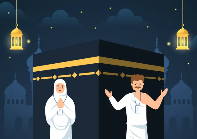 Pareja en peregrinación hajj  Ilustración