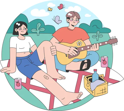 Pareja en el lugar de picnic  Ilustración