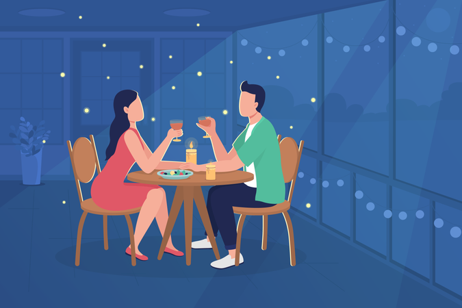 Pareja en el restaurante  Ilustración