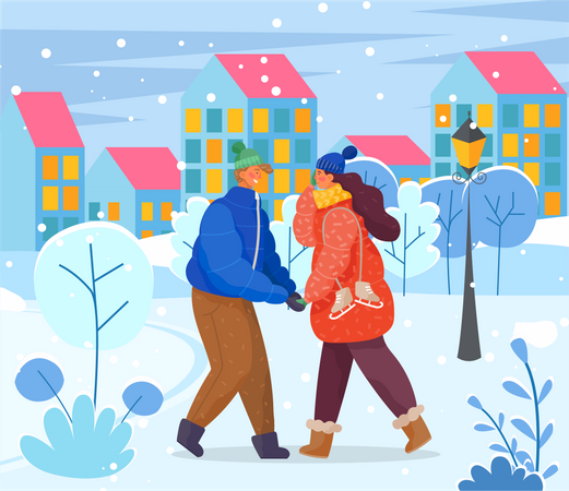 Pareja en ropa de invierno  Ilustración