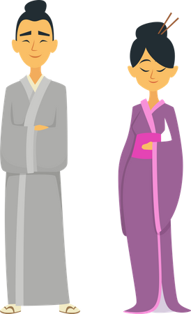 Pareja en tela japonesa  Ilustración