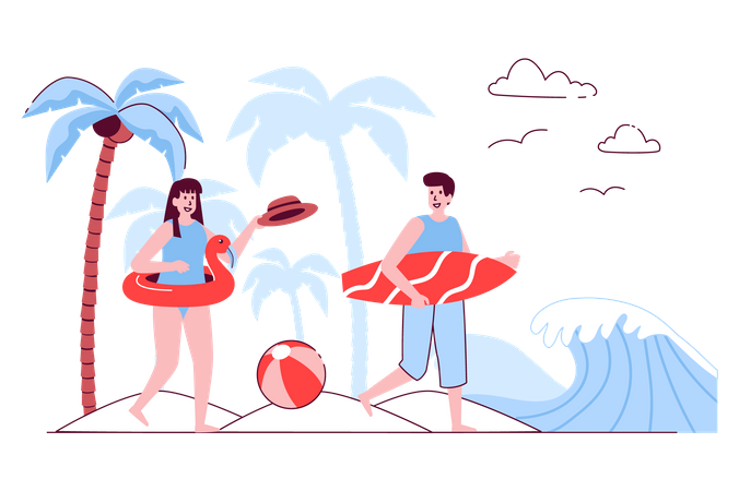 Pareja en vacaciones de verano  Ilustración