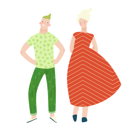 Pareja en vestido de frutas  Ilustración