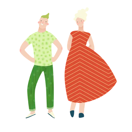 Pareja en vestido de frutas  Ilustración