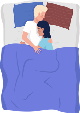 Una pareja amorosa durmiendo en la cama  Ilustración