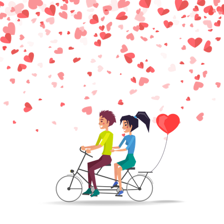 Pareja enamorada andar en bicicleta  Ilustración