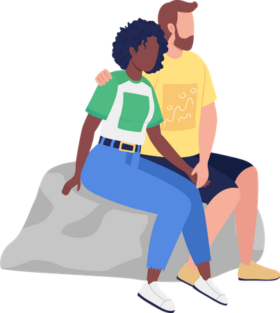Una pareja amorosa sentada sobre una roca  Ilustración