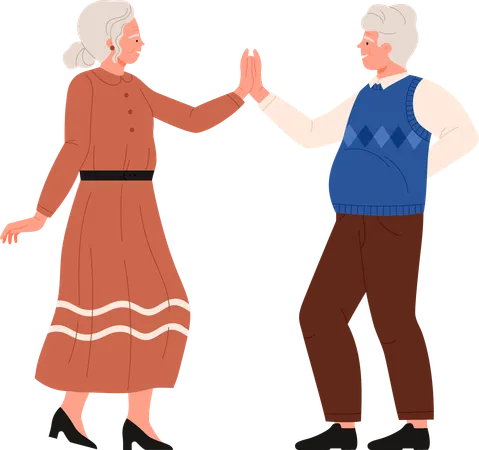 Pareja de ancianos bailando  Ilustración