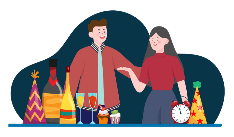 Pareja esperando cumpleaños  Ilustración