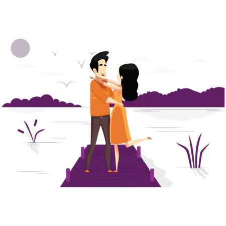 La pareja está bailando en el puente  Ilustración